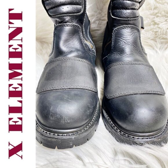 X ELEMENT Men's Black Leather Steel Toe Oil Resistant Moto Work Boots, Size 9 - Picture 7 of 14